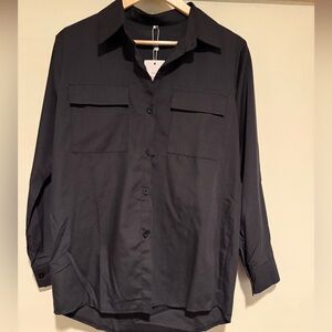 Hidden Black Button-up Long Sleeve Shirt with Breast Pockets, Size S NWT